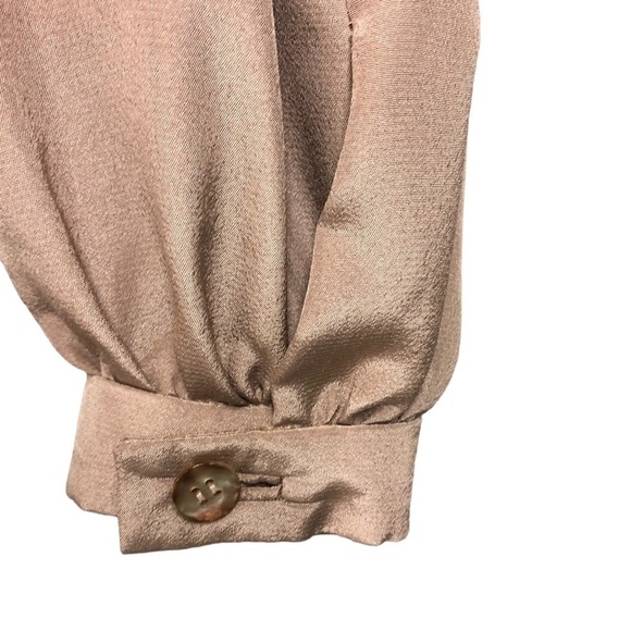 Vintage I Magnin Straight Loose Fit Bow V Neck Pleated Zip Back Blush Pink Dress - Picture 10 of 14